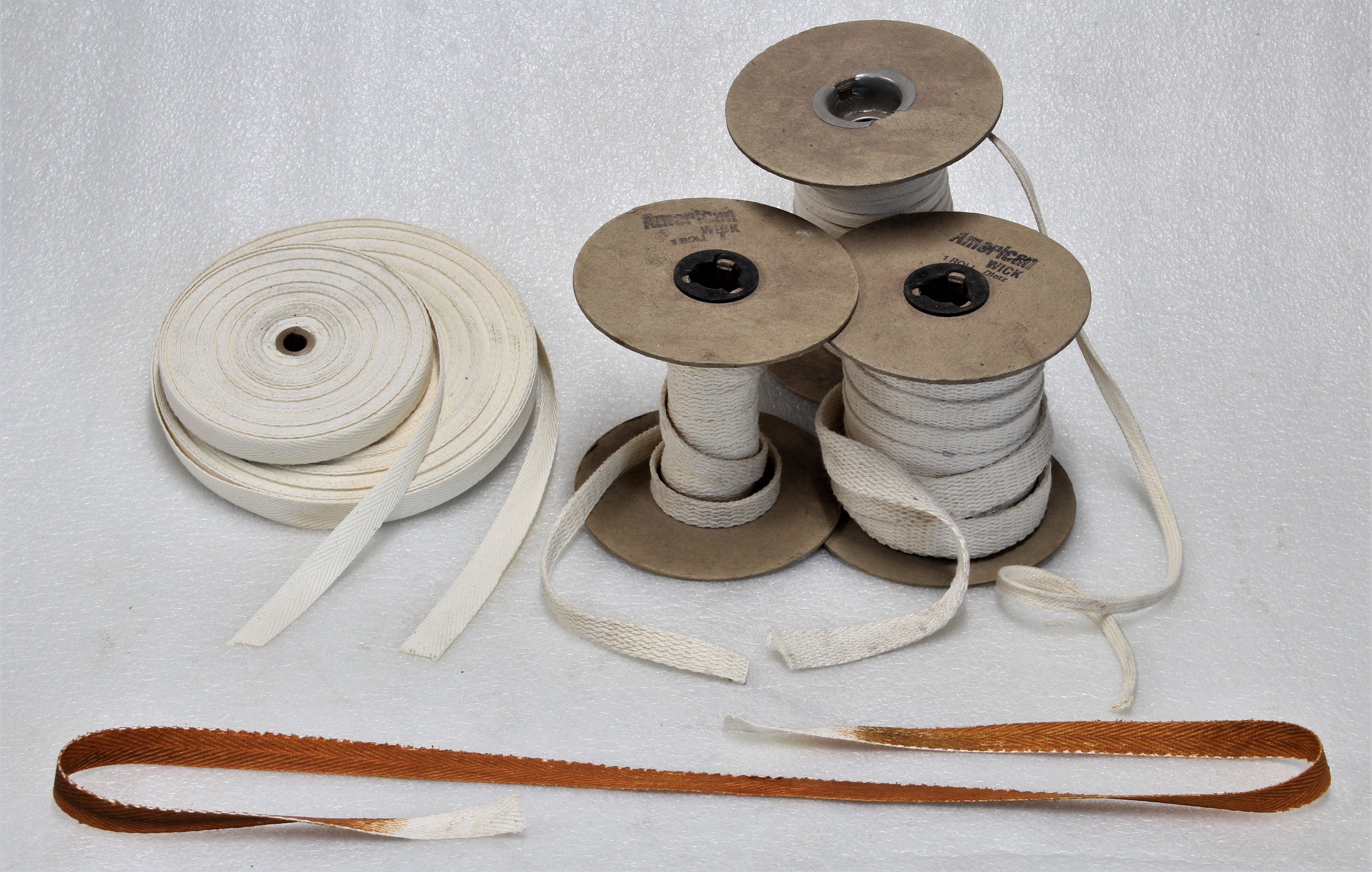 Cotton wicking and strapping are excellent for ragging.