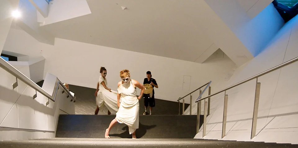 Staircase Sonambulism. Performance. 2011. Performed by Jaimie Henthorn, Elizabeth LeBlanc, and Andrew Nast
