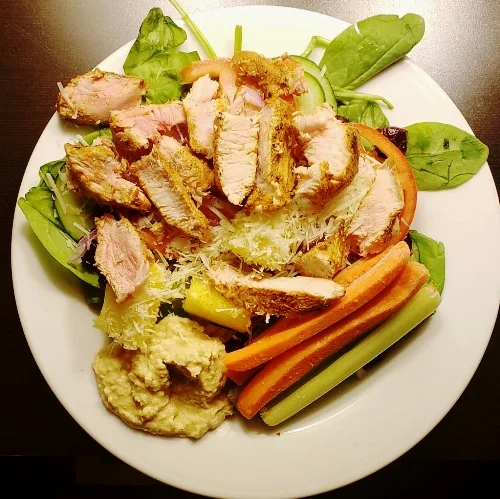 Adding a little pork sirloin to the free hotel provided food