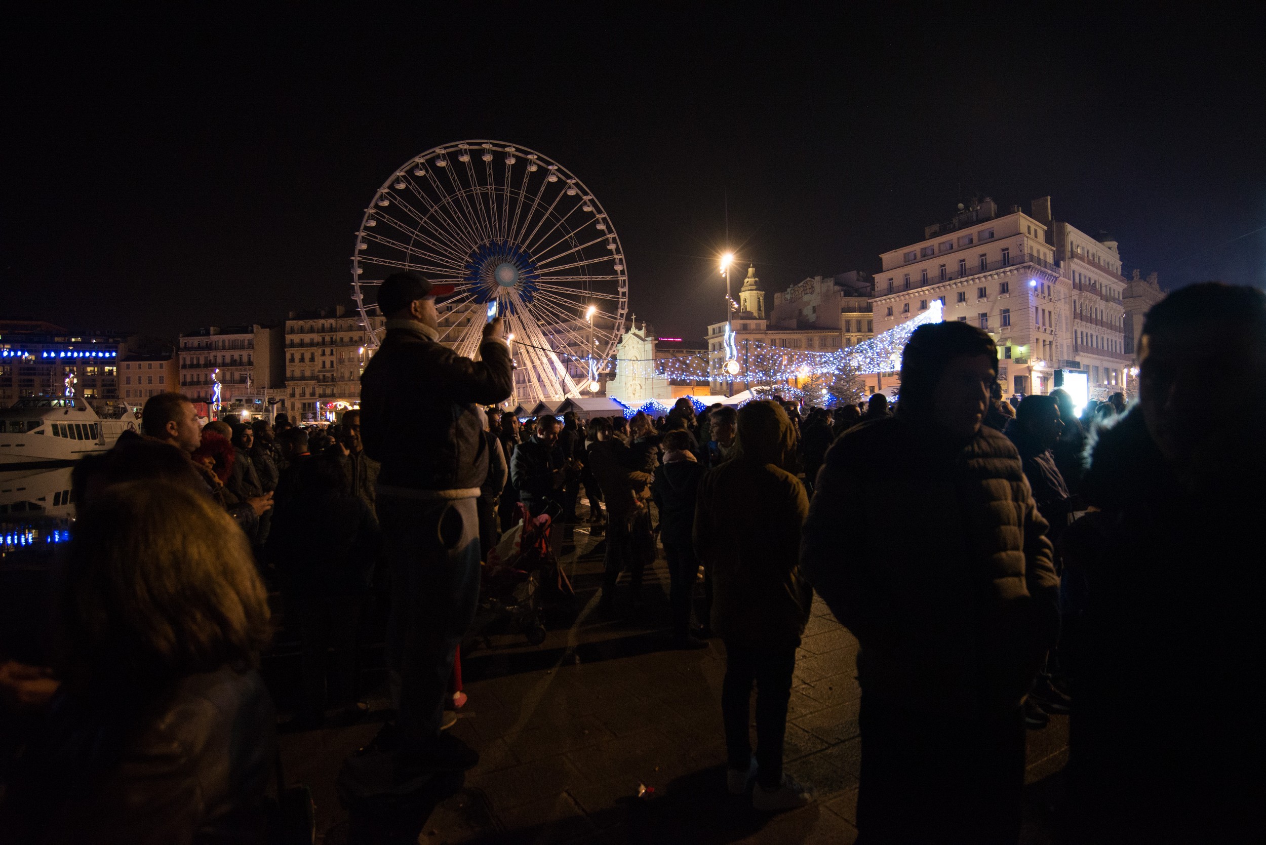 People waiting for the new year at the Vieux Port