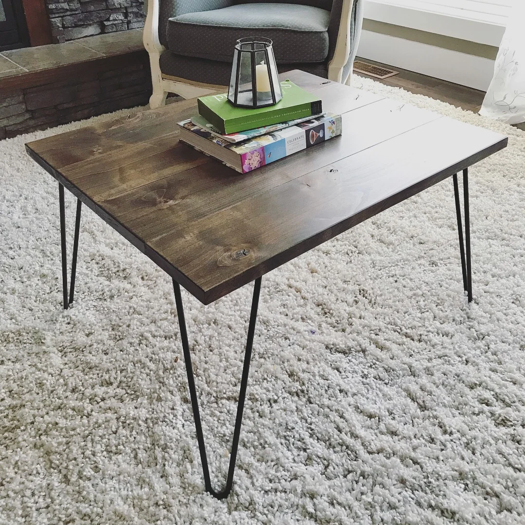 Alder Coffee Table with Black Hairpin Legs 