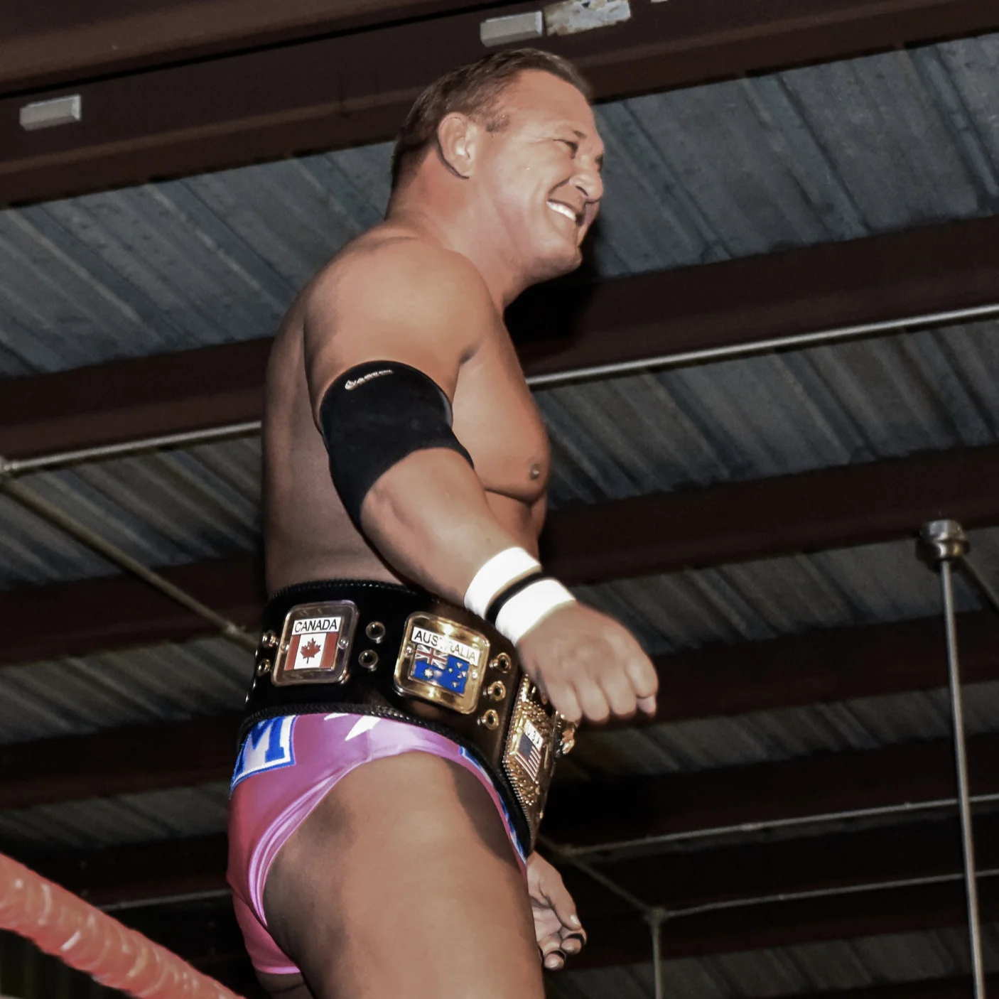 OCTOBER 26, 2017 - Tim Storm shows off the NWA World’s Heavyweight Championship before his successful title defense against Brent McKenzie. This was at the first Lions Pride Sports event.