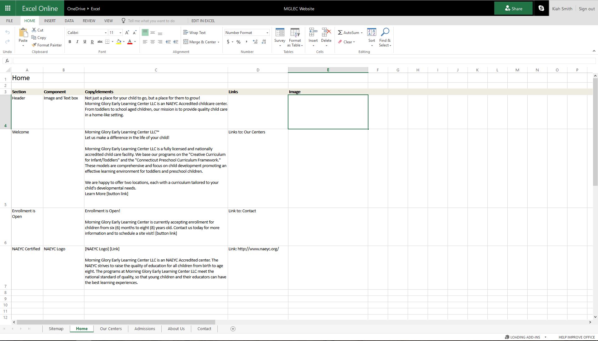 Excel Homepage Layout