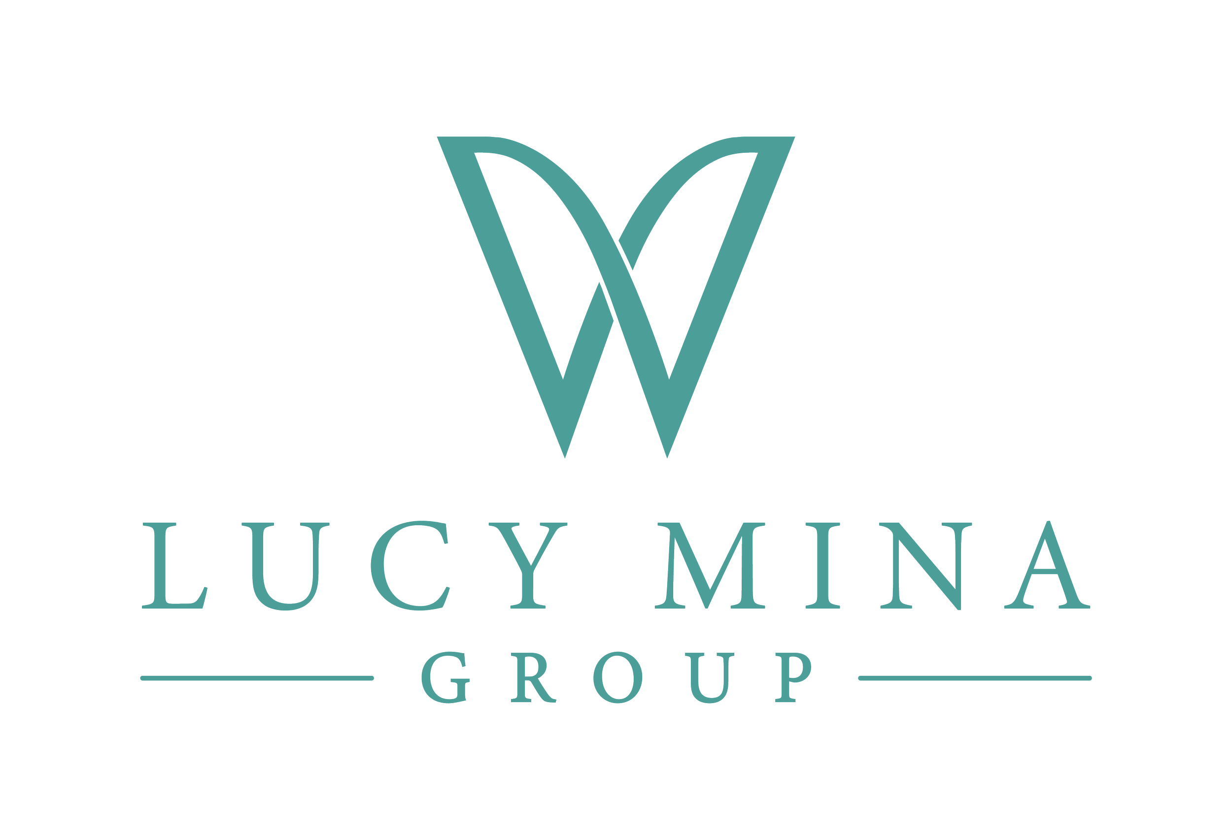 Logo for the Lucy Mina Group featuring a stylized letter W above the group name in teal-colored text.