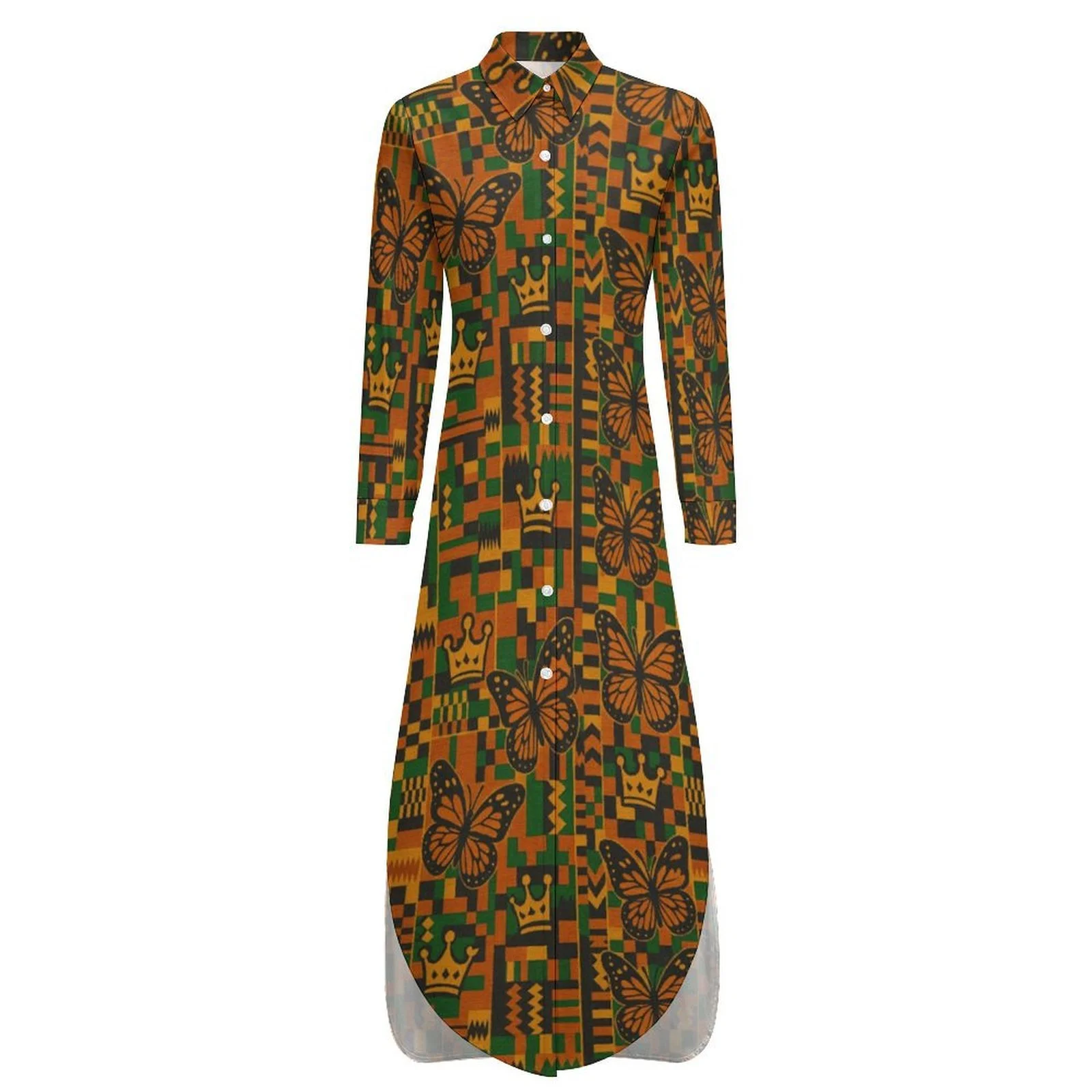 Crown, Butterfly & Kente Shirt Dress