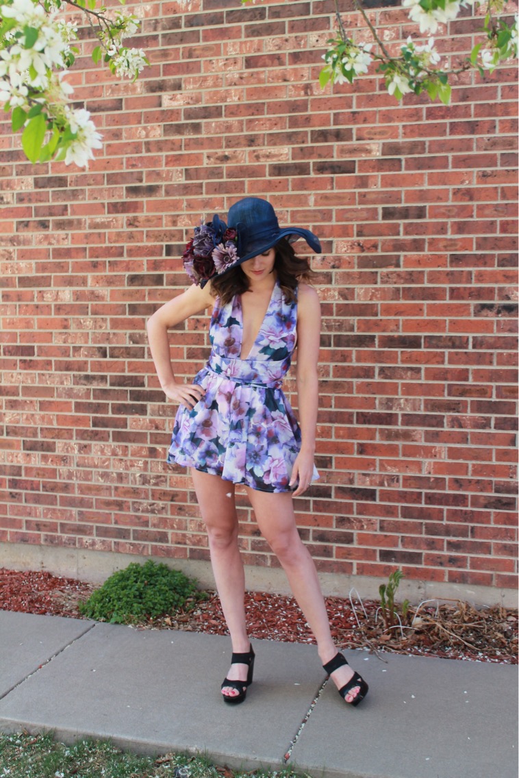 Denver Derby, Purple Floral Print Convertible Romper — Denv.Her.