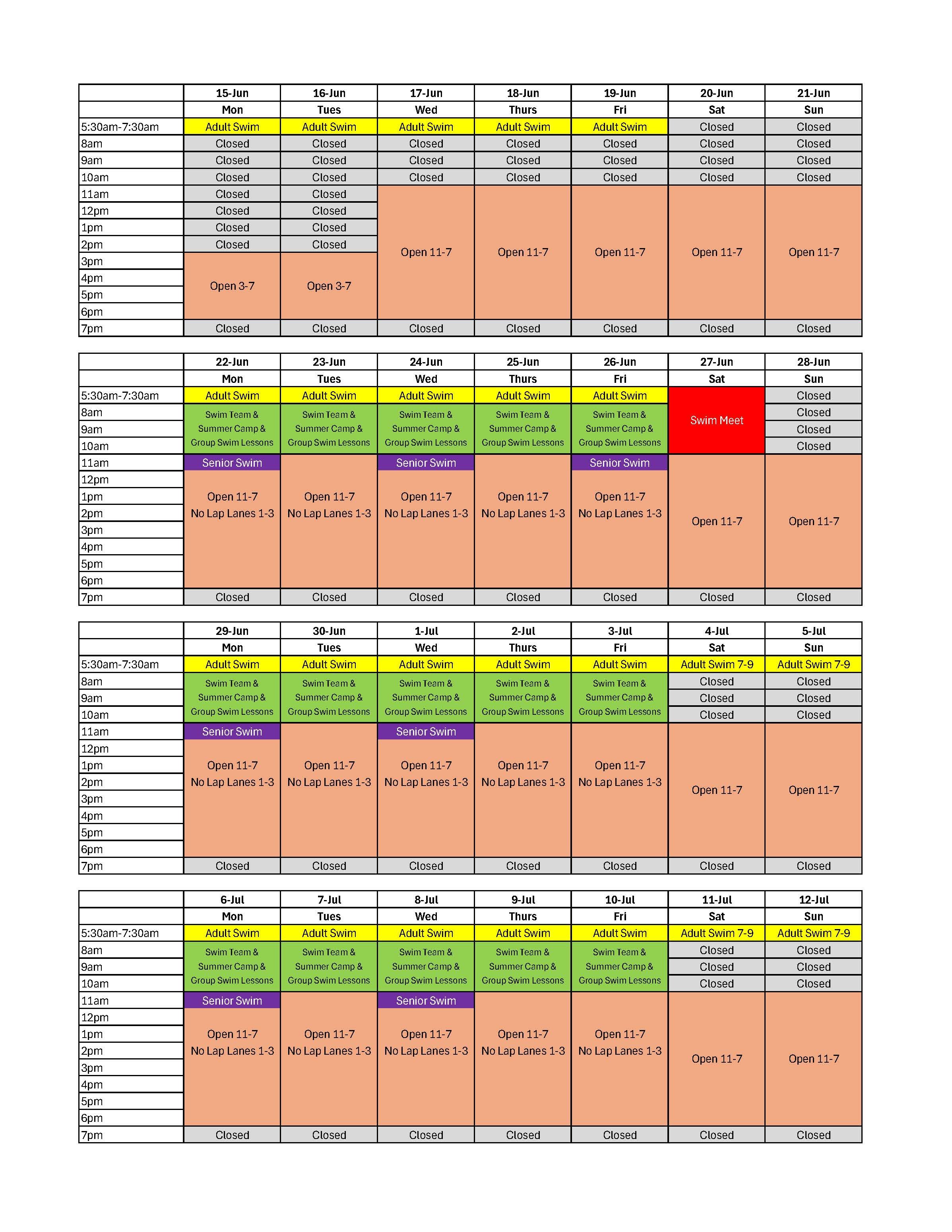 2026 Pool Schedule — Groton Country Club