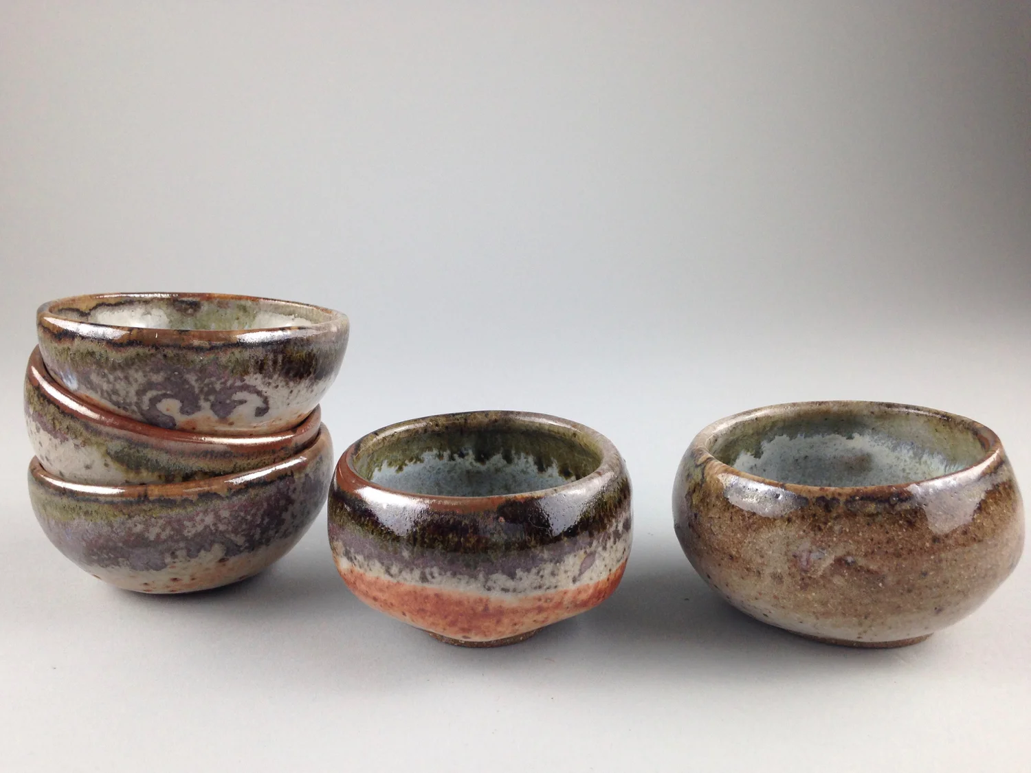 Stoneware yunomis, shino and nuka glaze