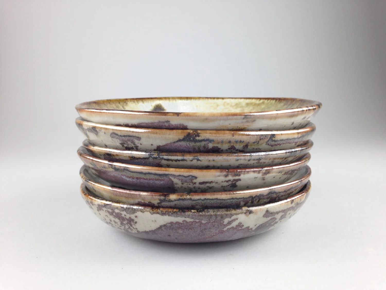 Set of 6 stoneware small plates, shino and nuka glaze