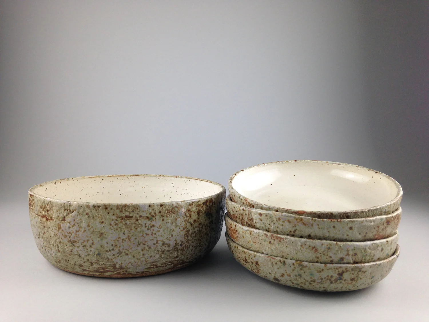 Large stoneware salad or soup set - serving bowl with 4 matching bowls