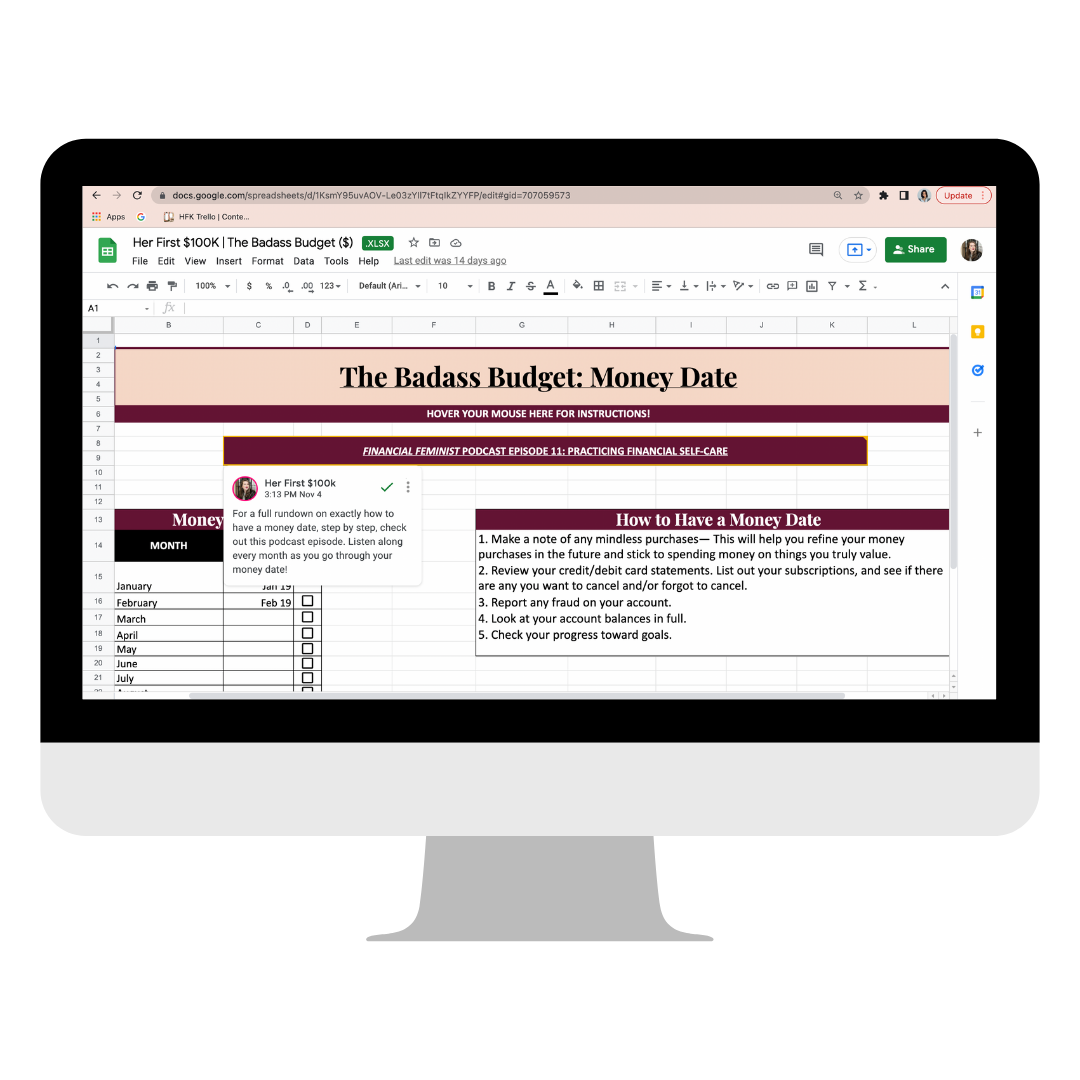 Badass Budget Spreadsheet — Her First $100K - Financial Feminism & Money  Education