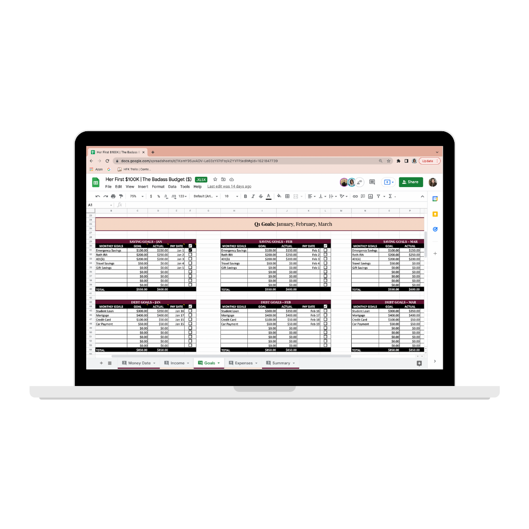 Badass Budget Spreadsheet — Her First $100K - Financial Feminism & Money  Education