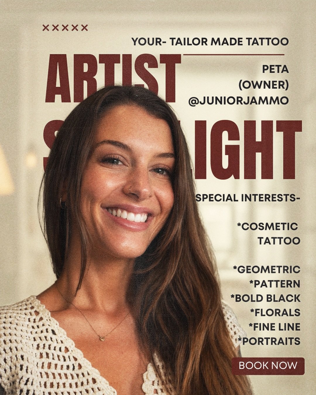 image of Brisbane tattooist peta juniorjammo describing her tattoo styles cosmetic tattooing paramedical tattoo geometric tattoo floral tattoos and black and grey portraits