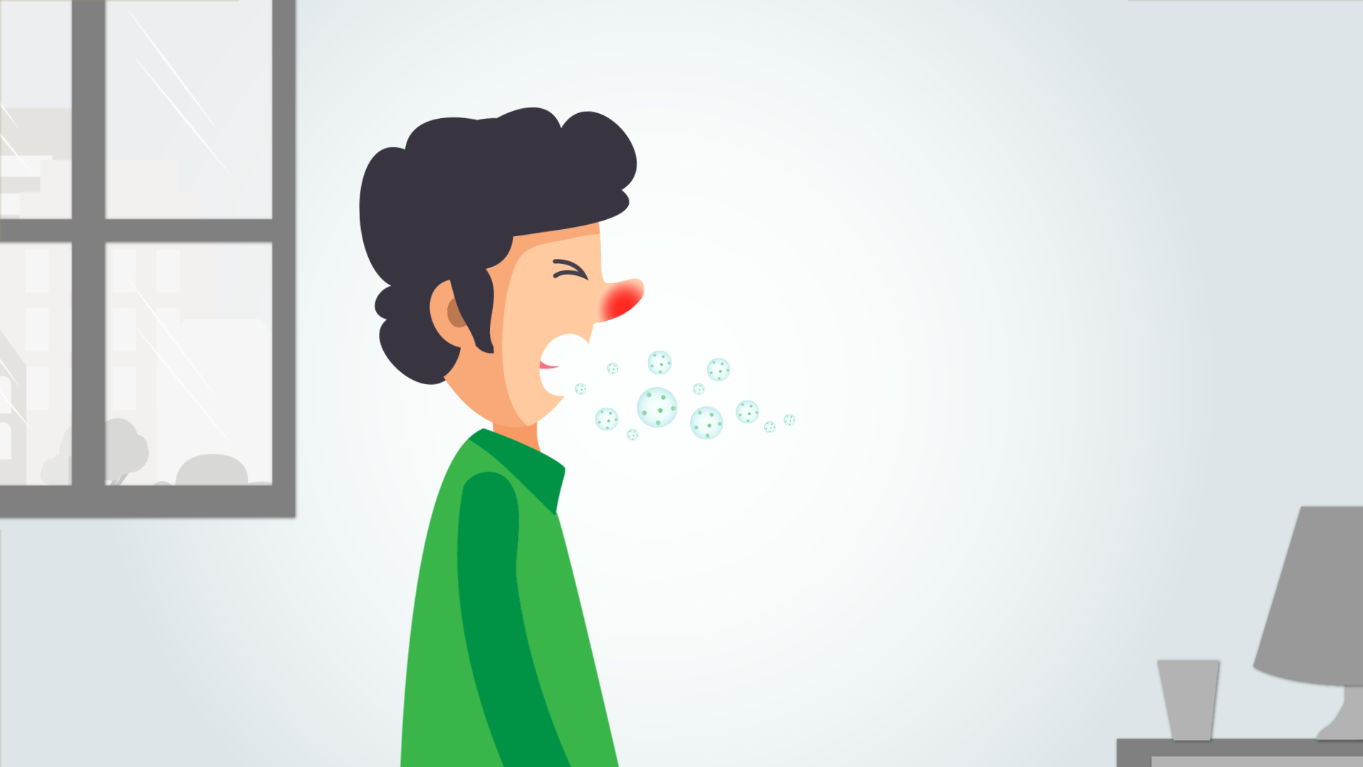 Influenza spreads when an infected person coughs or sneezes.