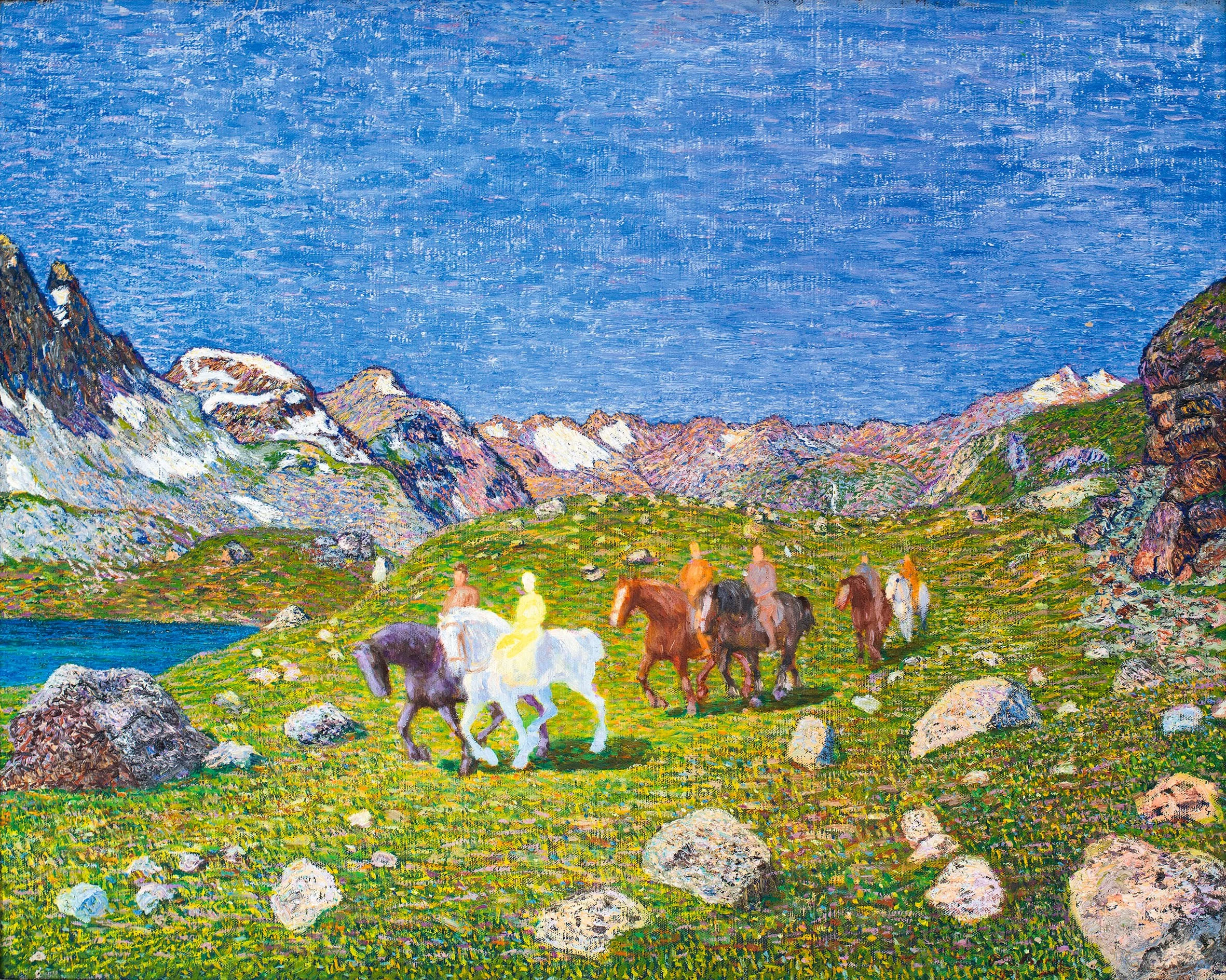 🖼️ In the painting &ldquo;Sommer Kavalkade&rdquo; (1908), a vast alpine meadow is crossed by a mounted treck. 

The sun is shining, the grass has once again turned a vivid green, and only a few traces of snow remain at higher altitudes. One has the 