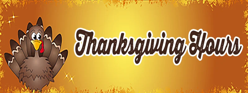 Wednesday, November 22: No 6:30p class or 7;30p on-ramp class (all other classes are regular hours; last class will be 5:30p Thursday, November 23 - Thanksgiving: CLOSED Friday, November 24 - Black Friday: One class at 10a Saturday, November 25: Regular hours