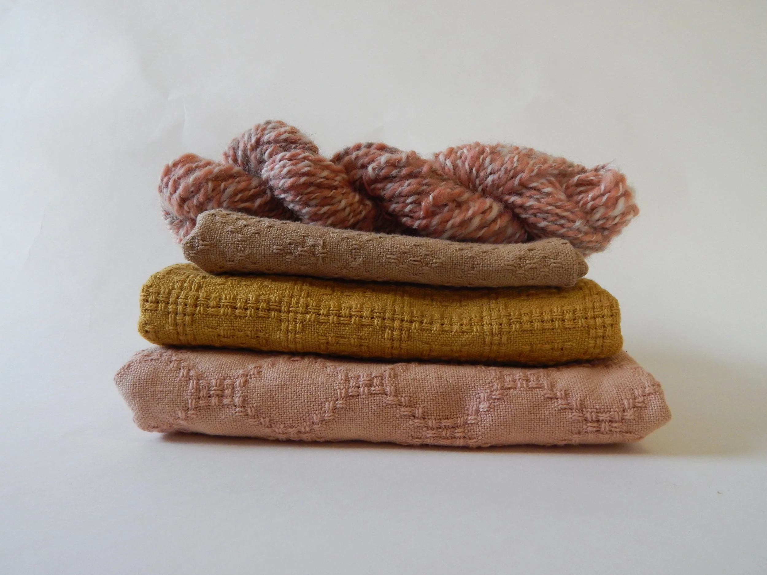  collection of handwoven, naturally dyed hucklace scarves 