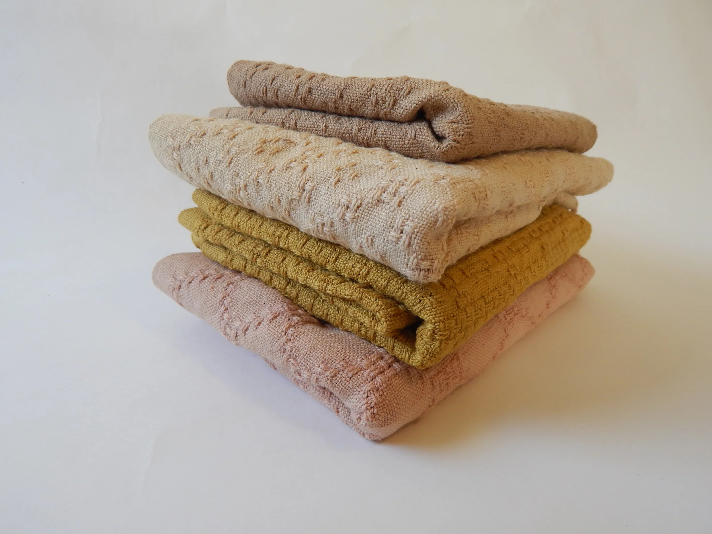  collection of handwoven, naturally dyed hucklace scarves 