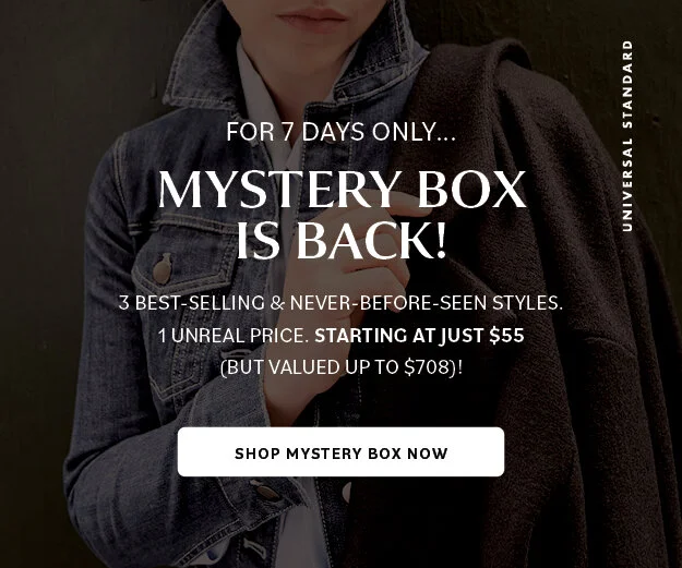 Universal Standard Mystery Boxes are back and start at 55 dollars (the cost of one tee shirt alone)!