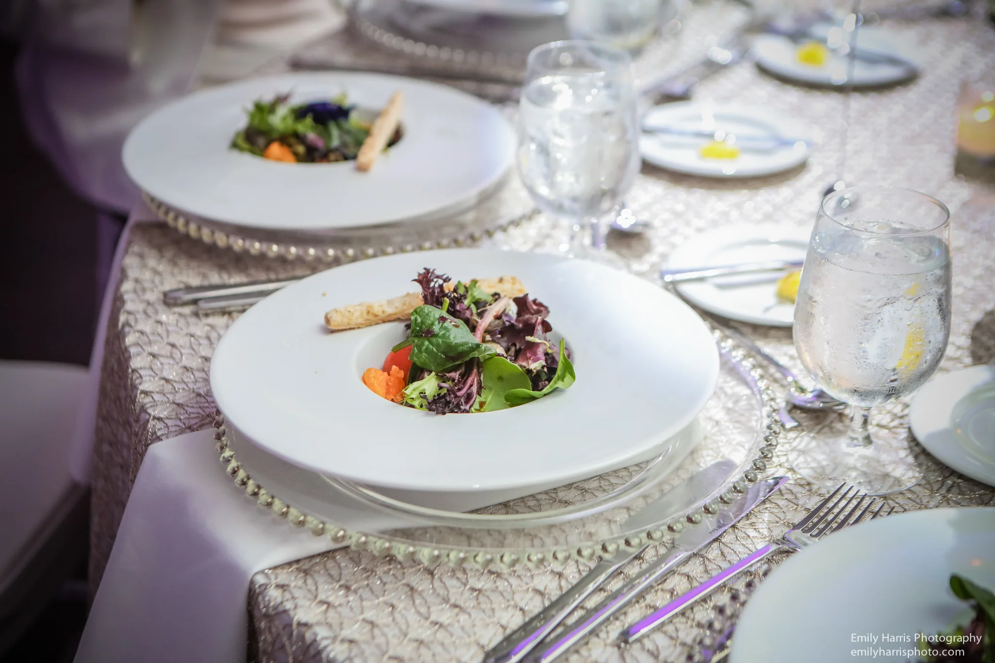 A sit-down dinner catered by ELV Culinary was followed by a wedding cakes, also by ELV Culinary, and a lavish display of petit fours and late night treats.