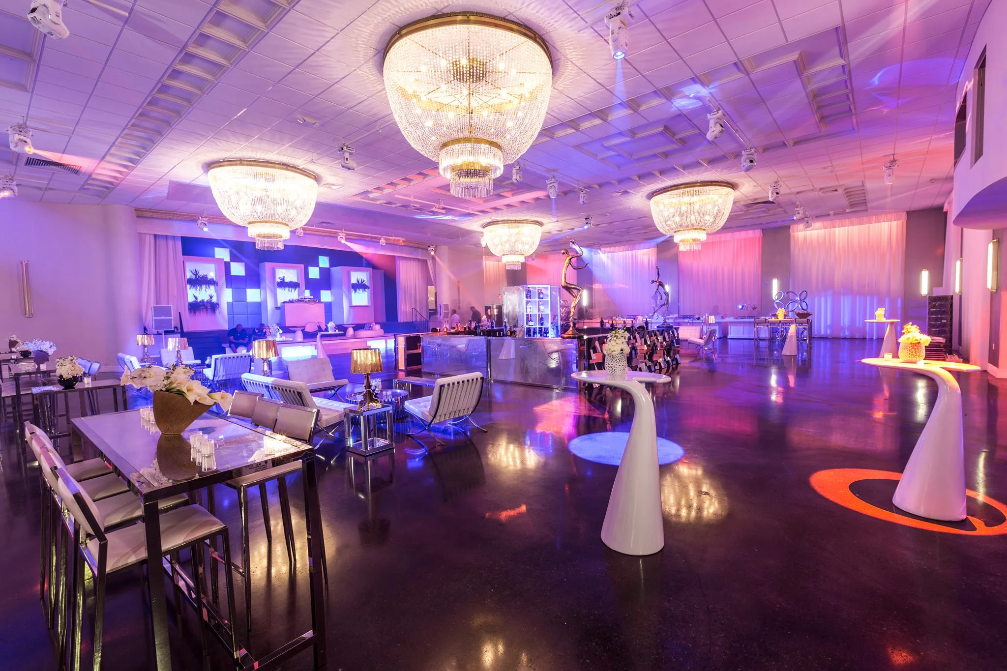 Birthday celebration in the Grand Ballroom at a luxury Miami Beach venue with immersive lighting and LED wall