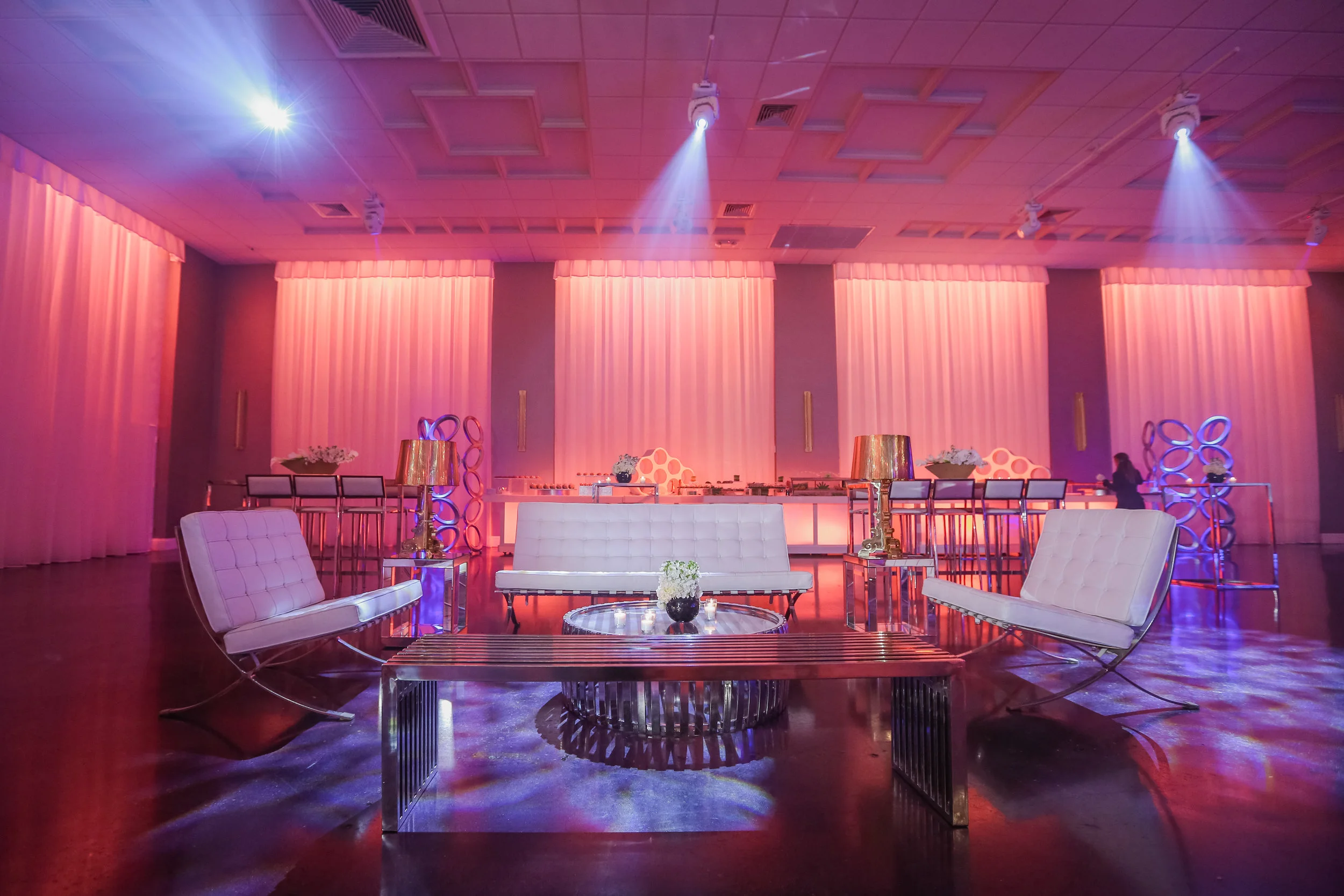 Birthday party at a Miami event venue with projection mapping and custom LED wall graphics