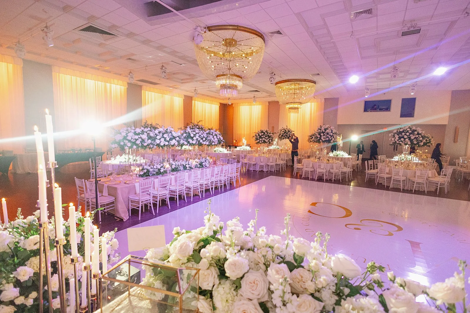 Grand ballroom at Emanuel Luxury Venue prepared for a Miami Beach wedding celebration.