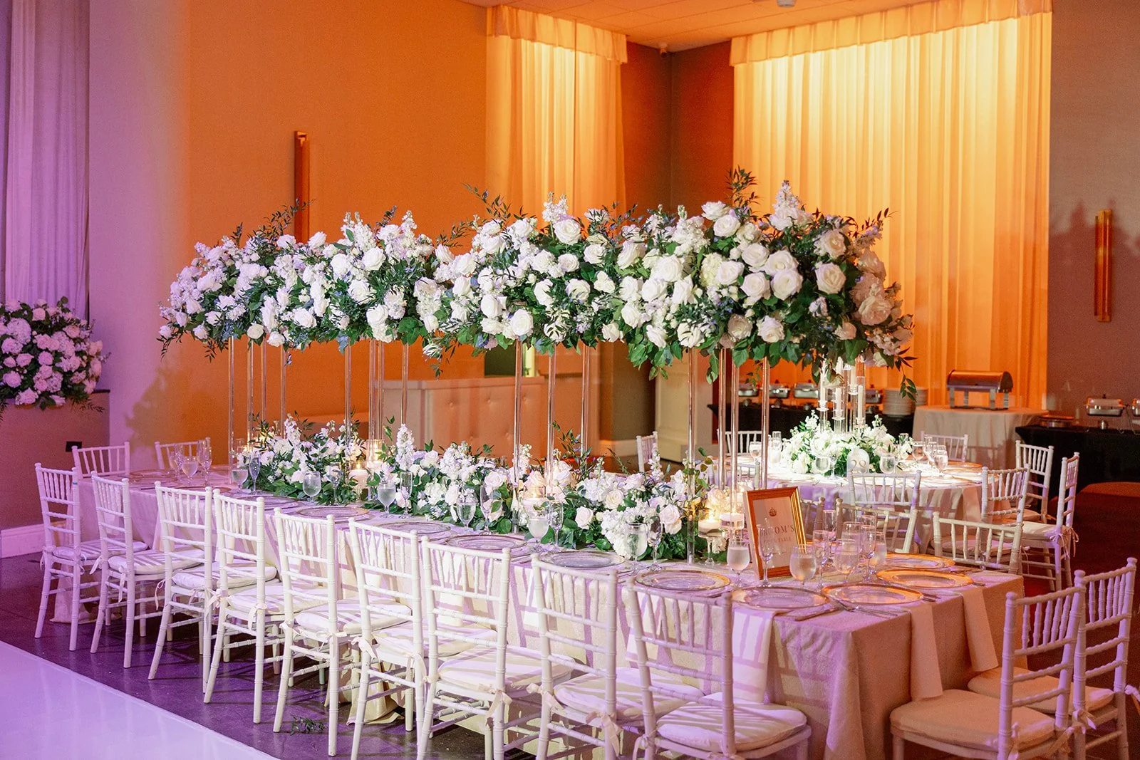 Wedding reception lighting design inside the ballroom of Emanuel Luxury Venue in Miami Beach.