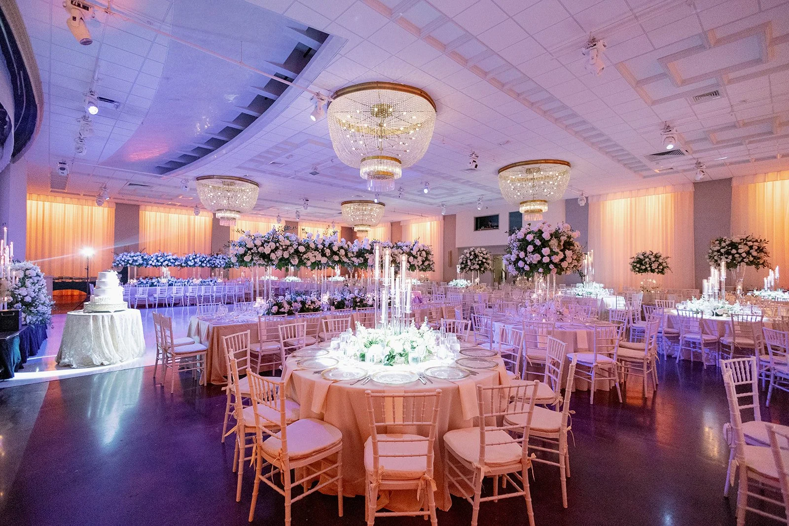 Elegant luxury wedding decor displayed inside Emanuel Luxury Venue in Miami Beach.