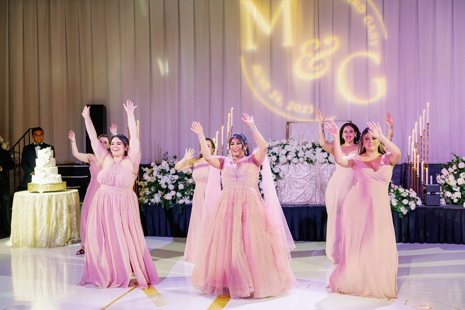 Wedding guests dancing during a lively reception at Emanuel Luxury Venue in Miami Beach.