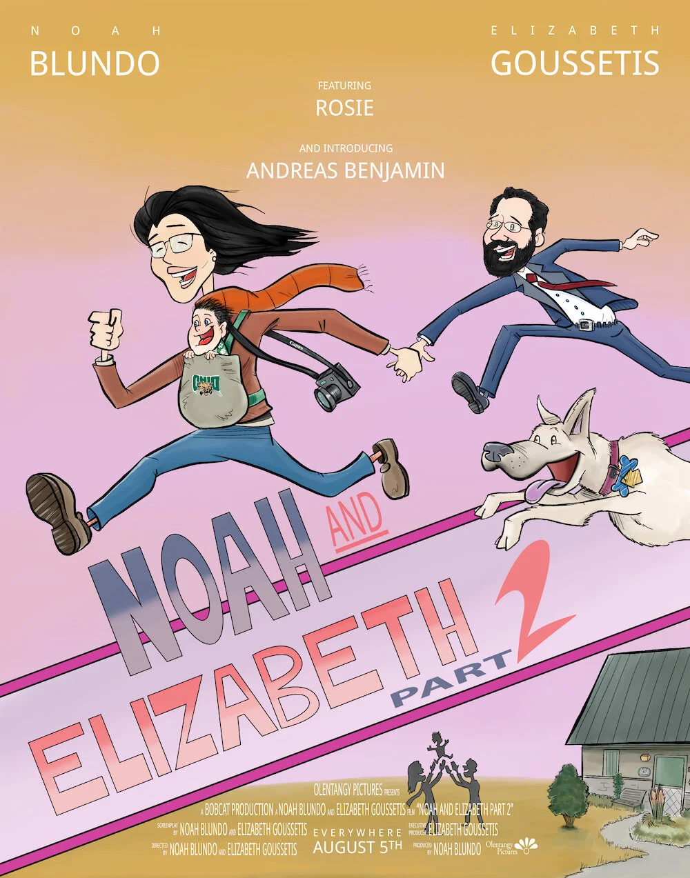 Custom hand-drawn illustration of a couple announcing their pregnancy a la a movie poster motif