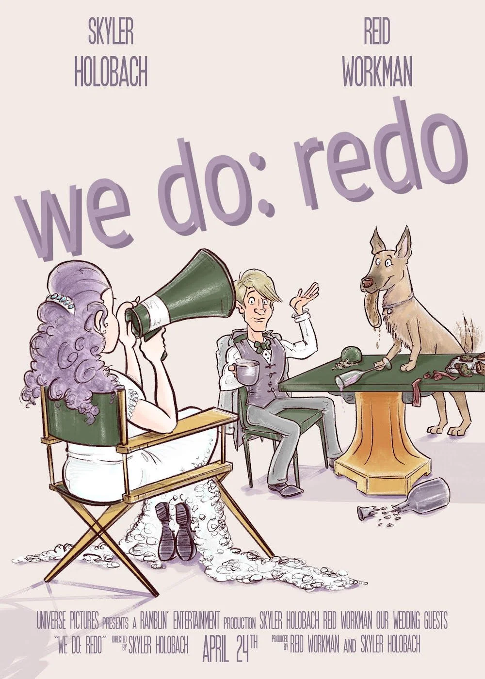 Custom hand-drawn illustration of a wedding invite after the first wedding was canceled due to COVID