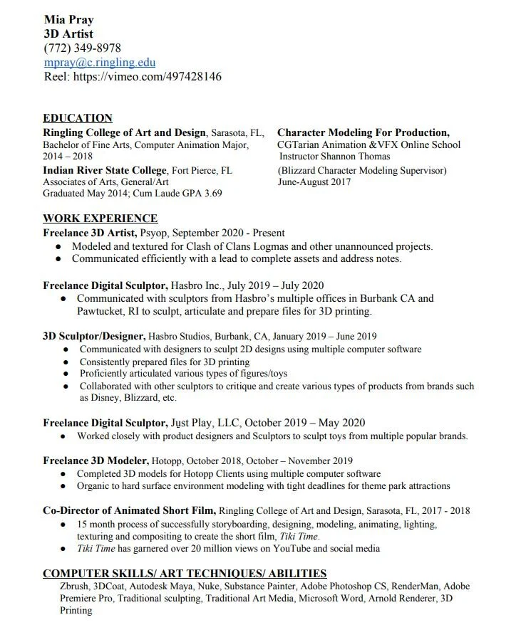 Resume — Mia Pray