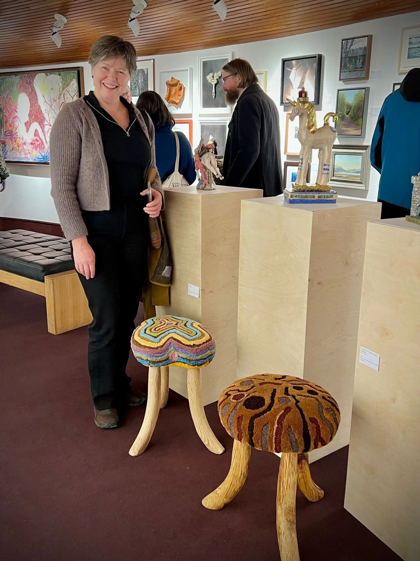 @visualartsscotland @maclaurinart What a great call out for an exhibition in such a cool gallery and location! So pleased with the display of my rug and stools 🙌🙌🙌 and I&rsquo;ve added images of some of my favorite works which includes the image o