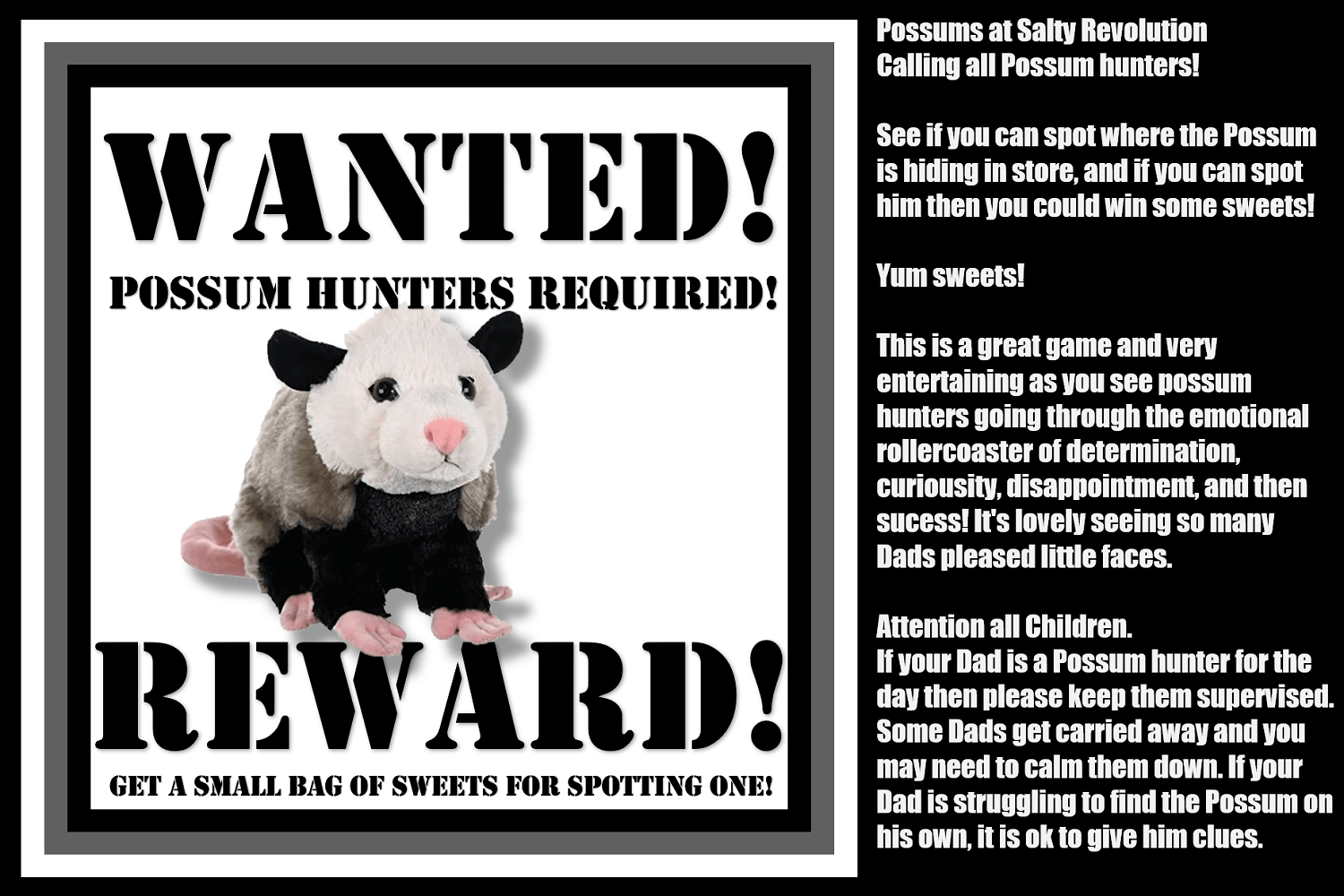 Wanted Possum Hunters Required Salty Revolution