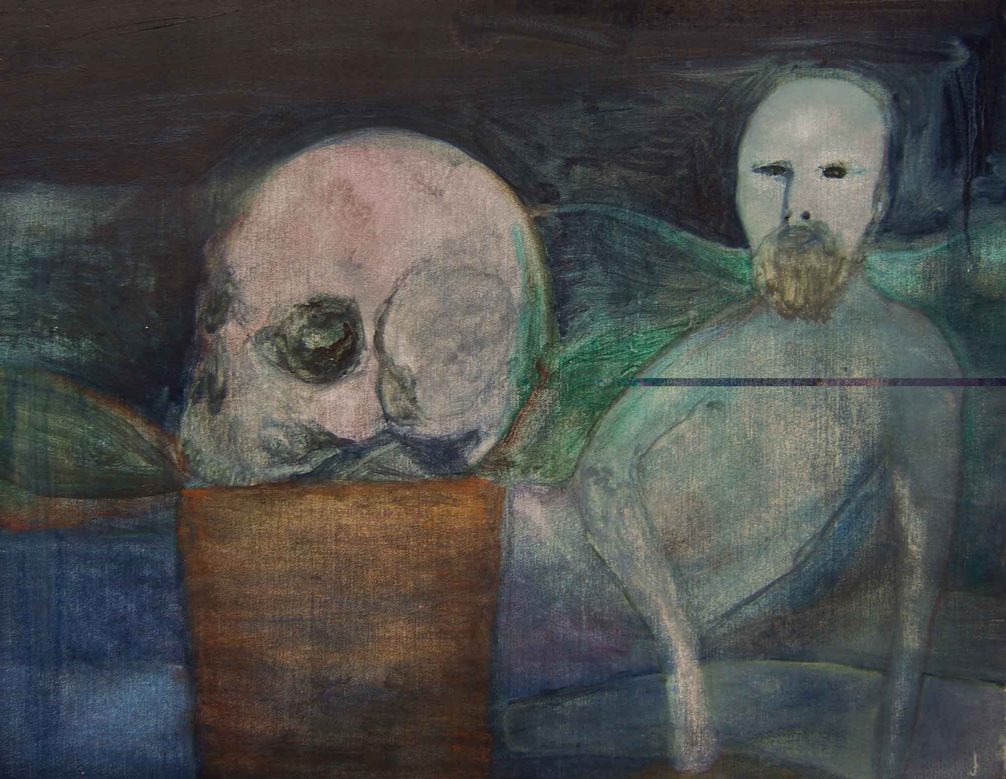  Justin Williams,&nbsp; Doig with Skull , 2014, oil and raw pigment on canvas, 51 x 63cm 