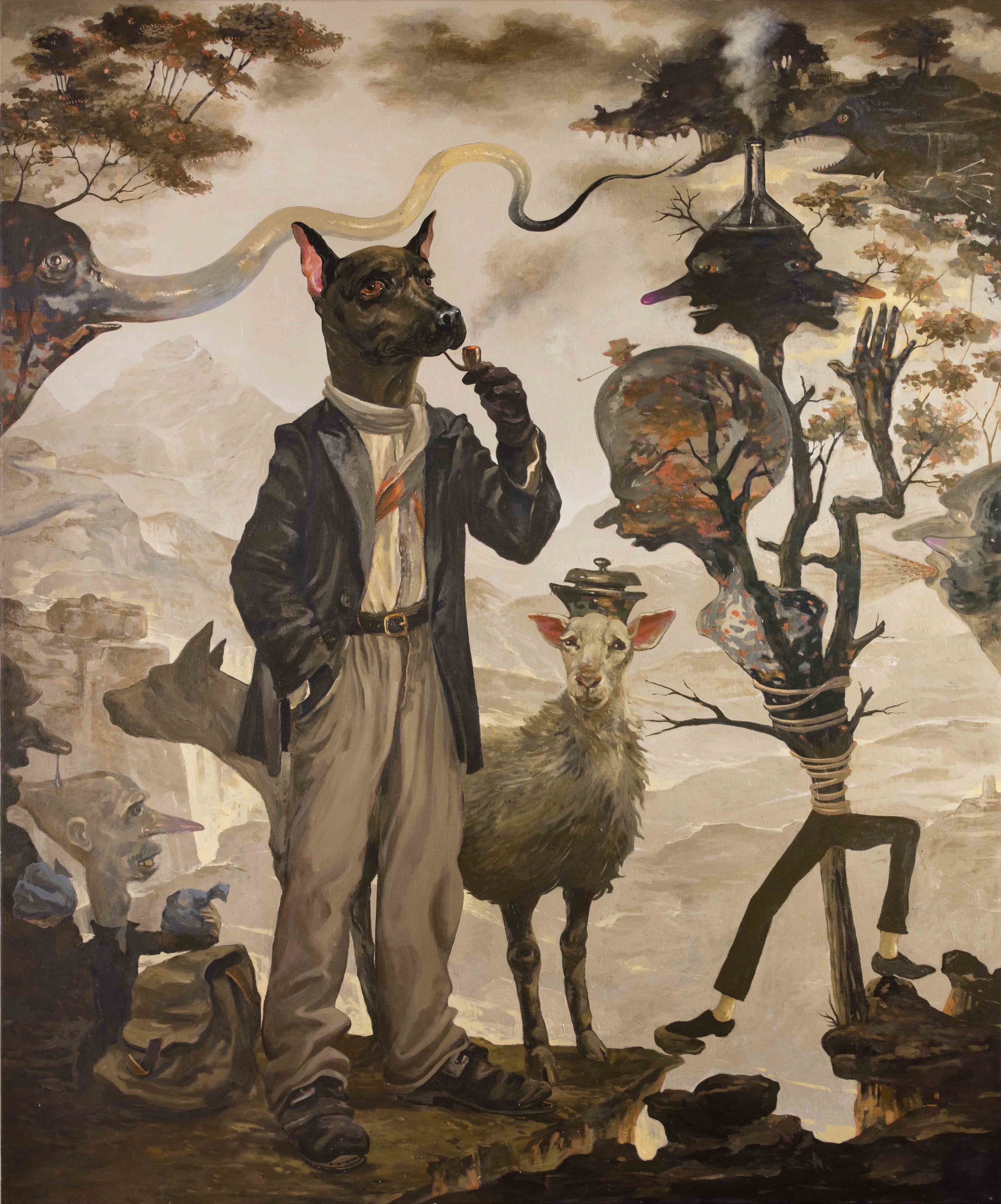  Michael Vale,&nbsp; Smoking Dog Surrounded By Phantoms , 2008, oil on linen, 183 x 152cm 