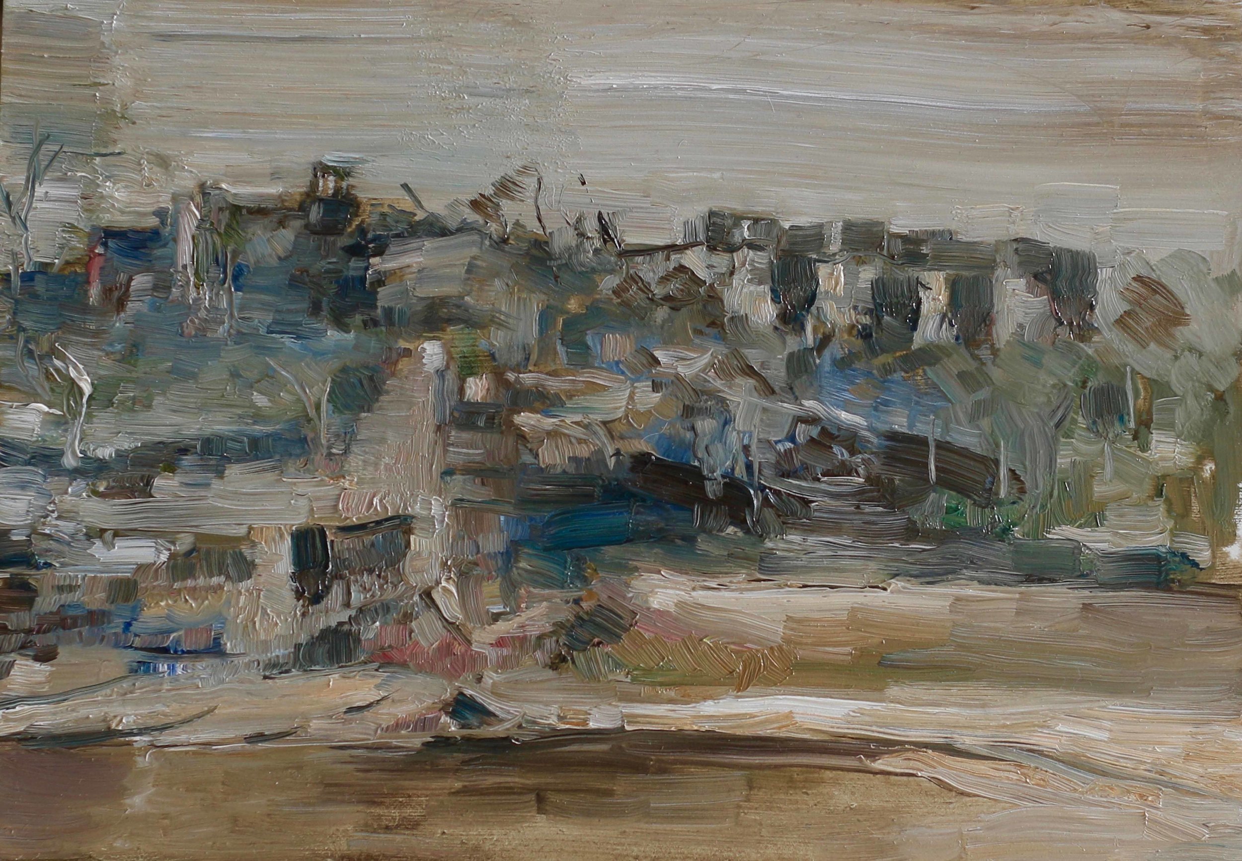 Paul Williams, Shoreline with Ruins , 2016, Oil on Dibond Aluminium, 19 x 27cm