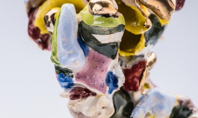 David Ray, Figure 1 (detail), 2015, earthenware, enamel, gold, 15 x 10 x 10cm