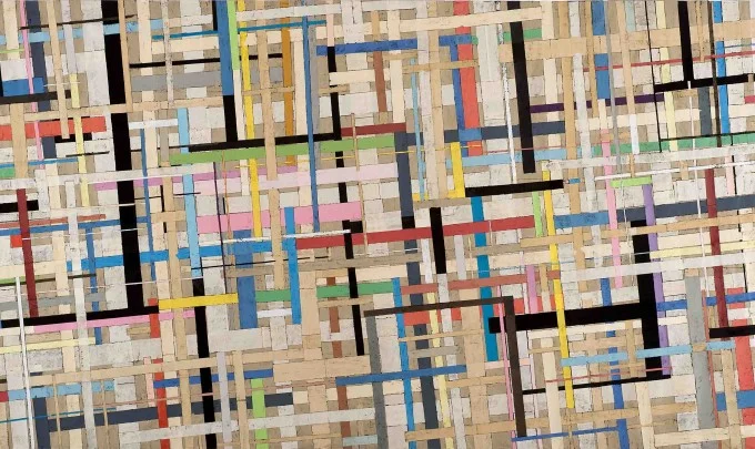 Sam Grigorian, Miles Davis gewidmet, 2008, mixed media, décollage, 181 x 348cm