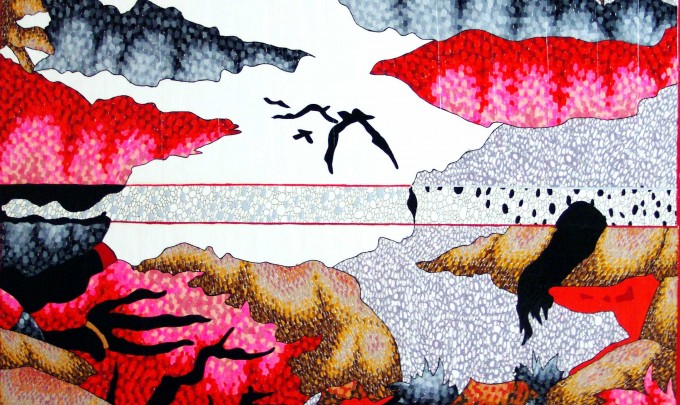Justin Cooper, Voyager 12 - After Age Of Empires III , 2011, painting, mixed media on cedar panel, 120 x 80 cm