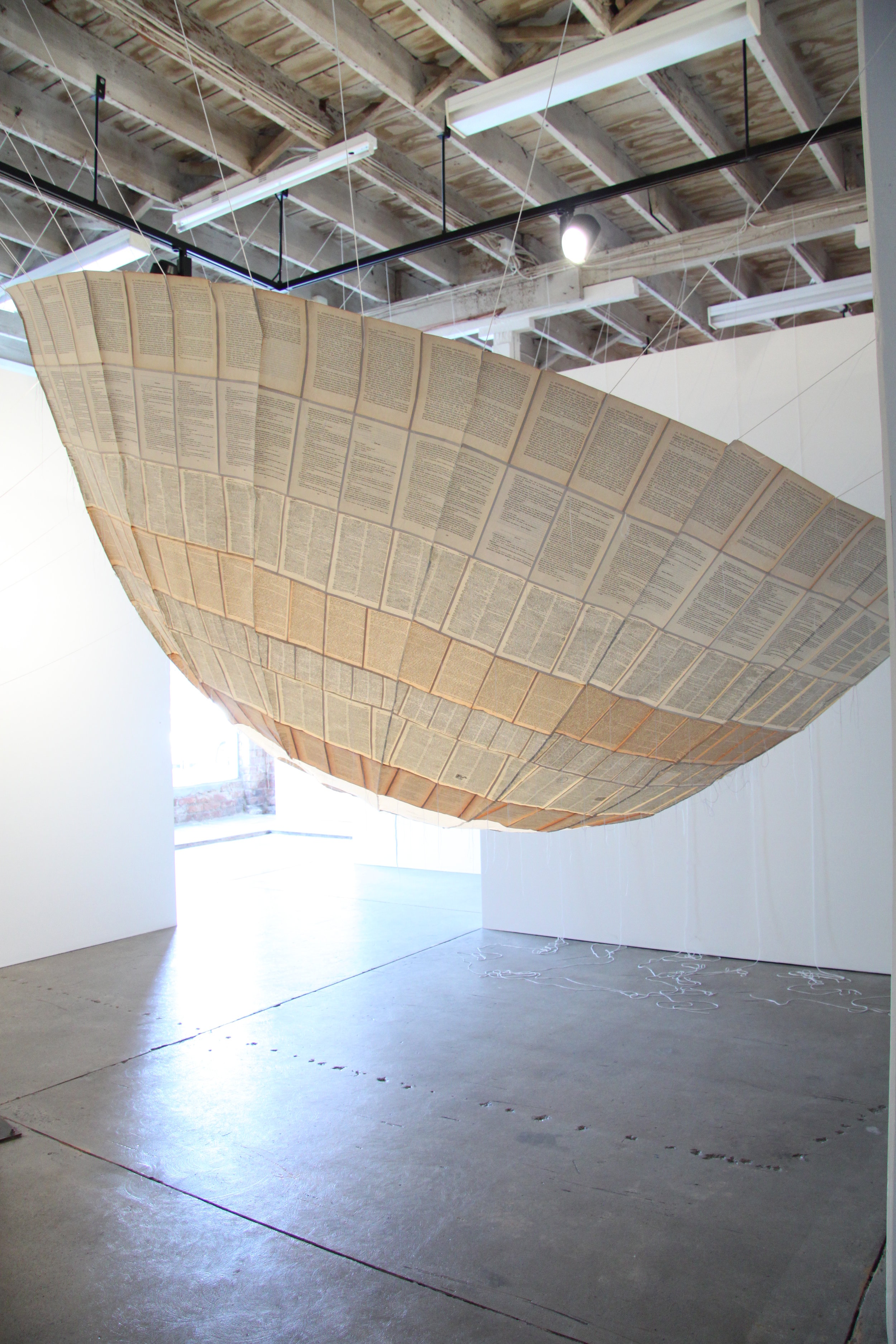  Anna Gilby, Inflated, 2009, vintage books, acid free tissue, cotton thread, nylon rope, wax, 350 x 180cm 