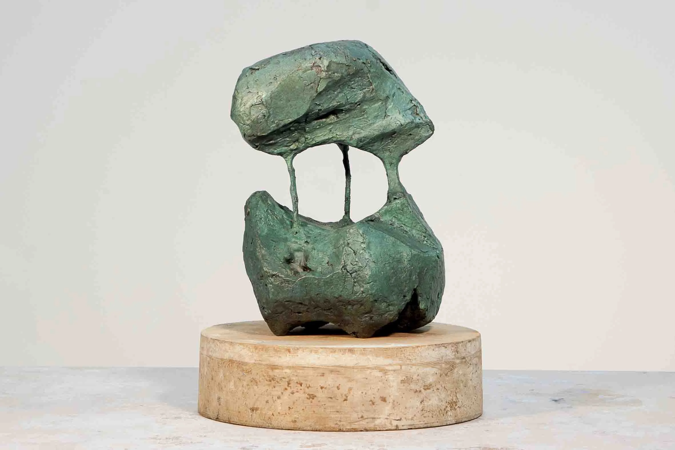  a question of balance II,&nbsp;2017, patinated bronze and wood,&nbsp;30 x 24 x 24cm 