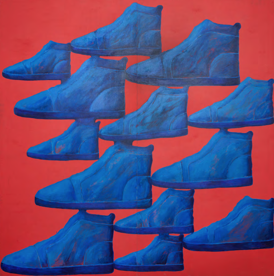  Poka-Yio,  Blue Shoes , 2017, acrylic on wood, 250x250cm 