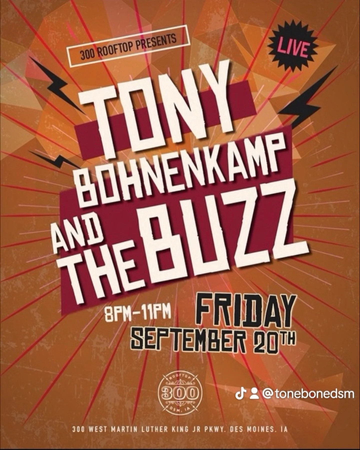 tomorrow night! come watch us yo-yos at our full band show at the very cool @300rooftop in downtown dsm! 8-11 party time