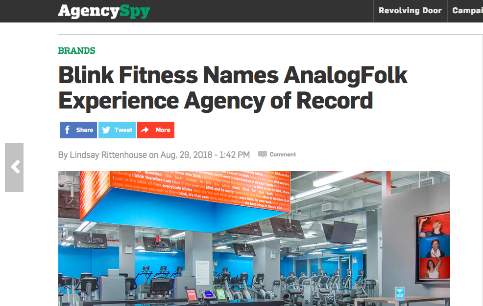  AgencySpy: Blink Fitness Names AnalogFolk Experience AOR