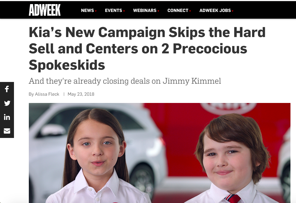 Adweek: Kia’s New Campaign Skips the Hard Sell and Centers on 2 Precocious Spokeskids