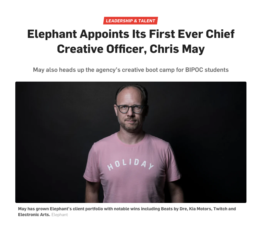 Adweek: Elephant's First-Ever CCO 