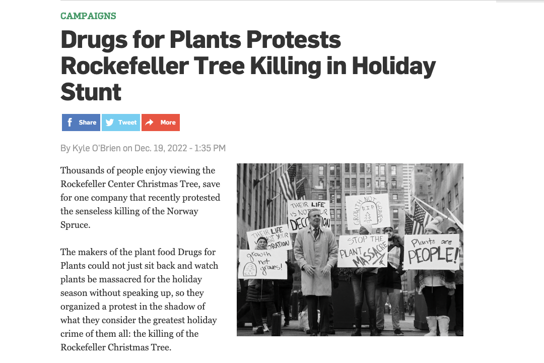 Adweek: Major Organizes a Christmas Tree Protest for Drugs for Plants