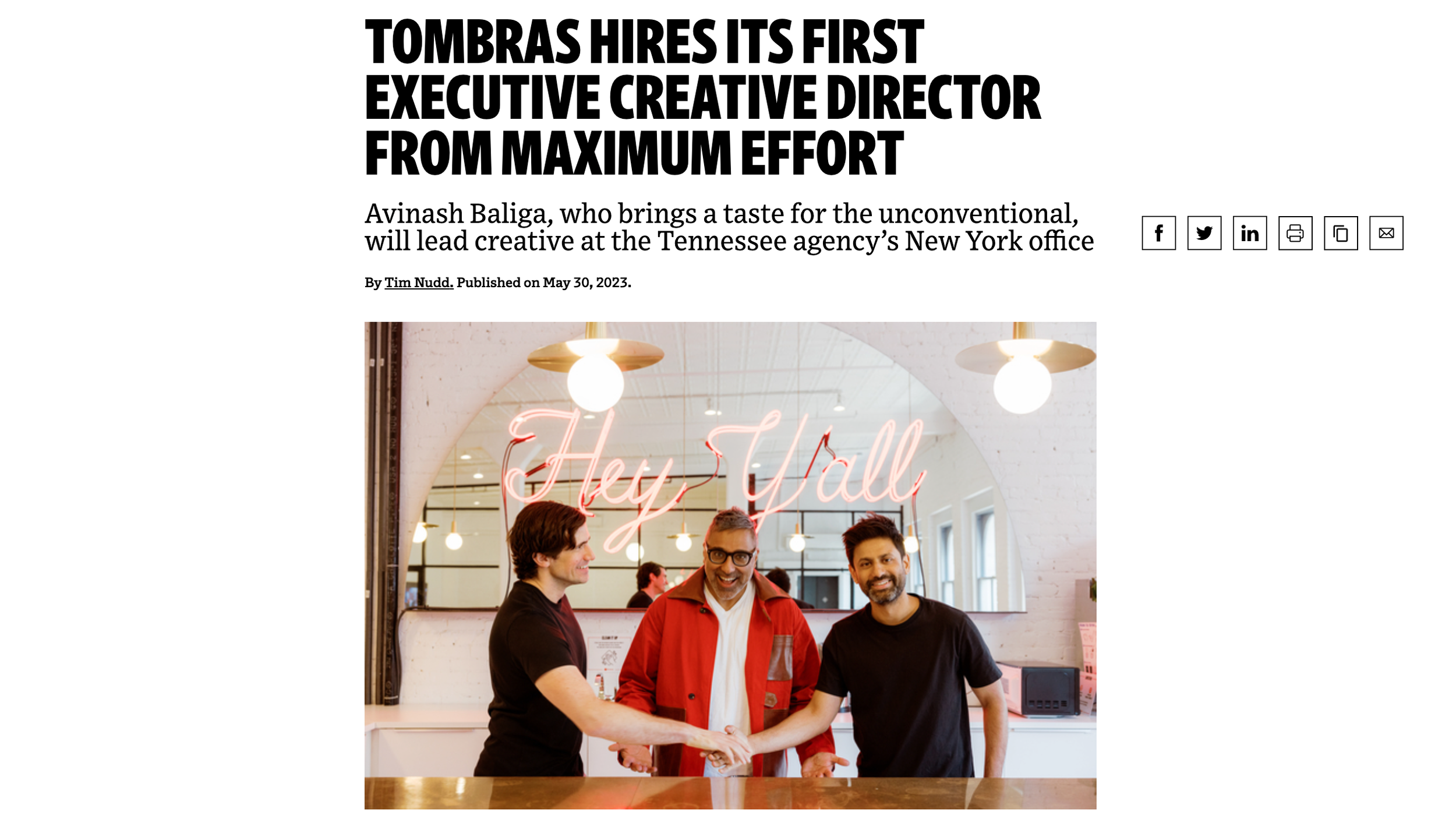 AdAge: Tombras Hires Its First ECD from Maximum Effort